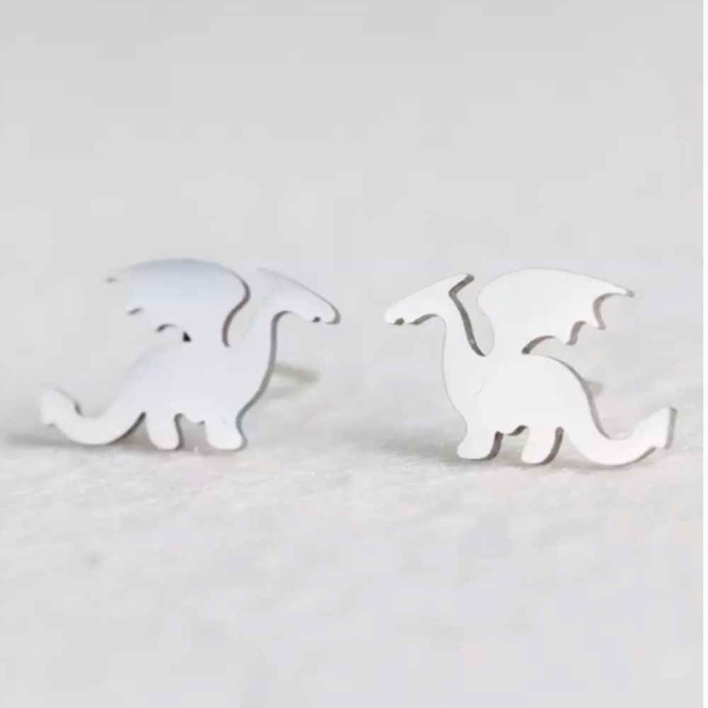 Dainty 🐉 Dragon Earrings Minimalist Silver Studs